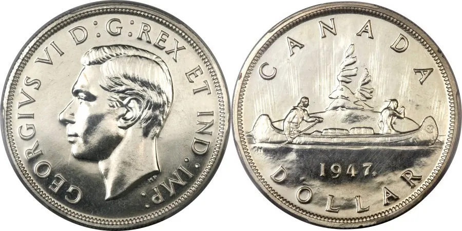rare silver coins the 1947 Maple leaf Silver Dollar