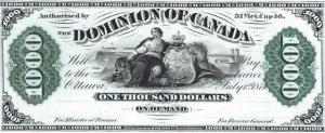 1871 Dominion of Canada Thousand Dollar Bill