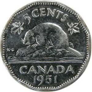 1951 high relief 5 cents top 10 rare Canadian nickels