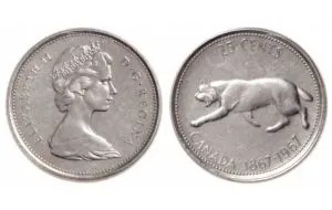 Rare Canadian Quarters 1967 Bobcat Quarter nickel pattern