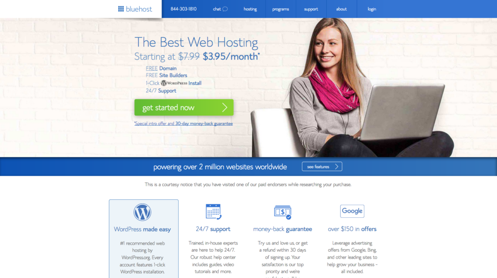 Bluehost home page