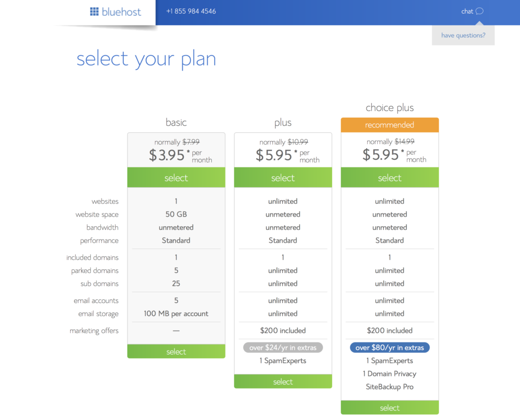 Bluehost plan