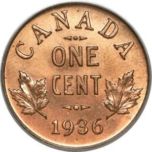 most valuable rare Canadian pennies 1936 dot 1 cent