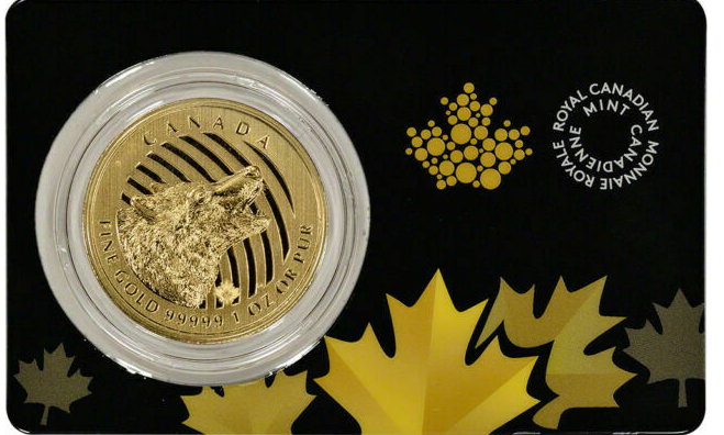 Royal Canadian Mint 1OZ gold coin howling wolf