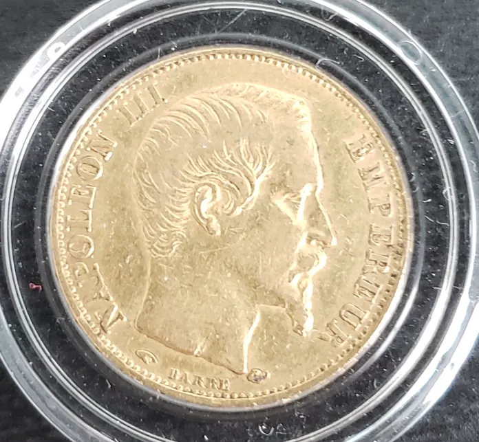 20 Franc Gold Napoleon III Coin effigy  early style laurel wreath 1856