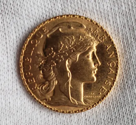 20 Franc Gold Rooster Coin obverse