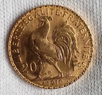 1910 20 Franc Gold Rooster Coin
