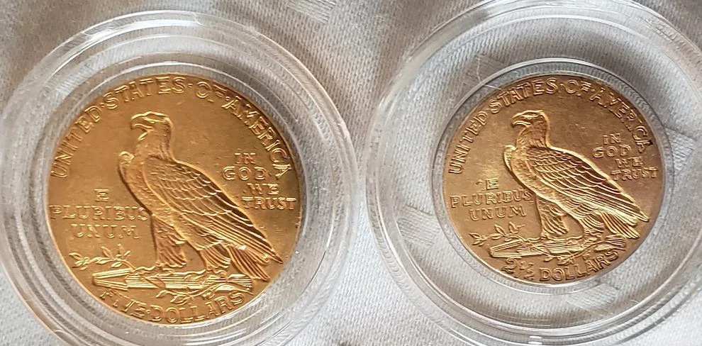 Gold half eagle coins pair 