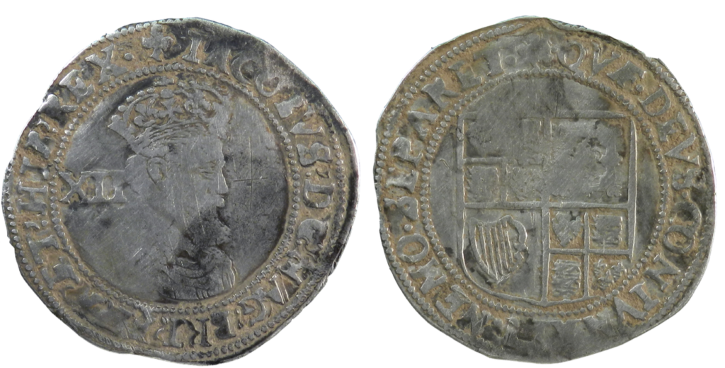 James I shilling silver coin